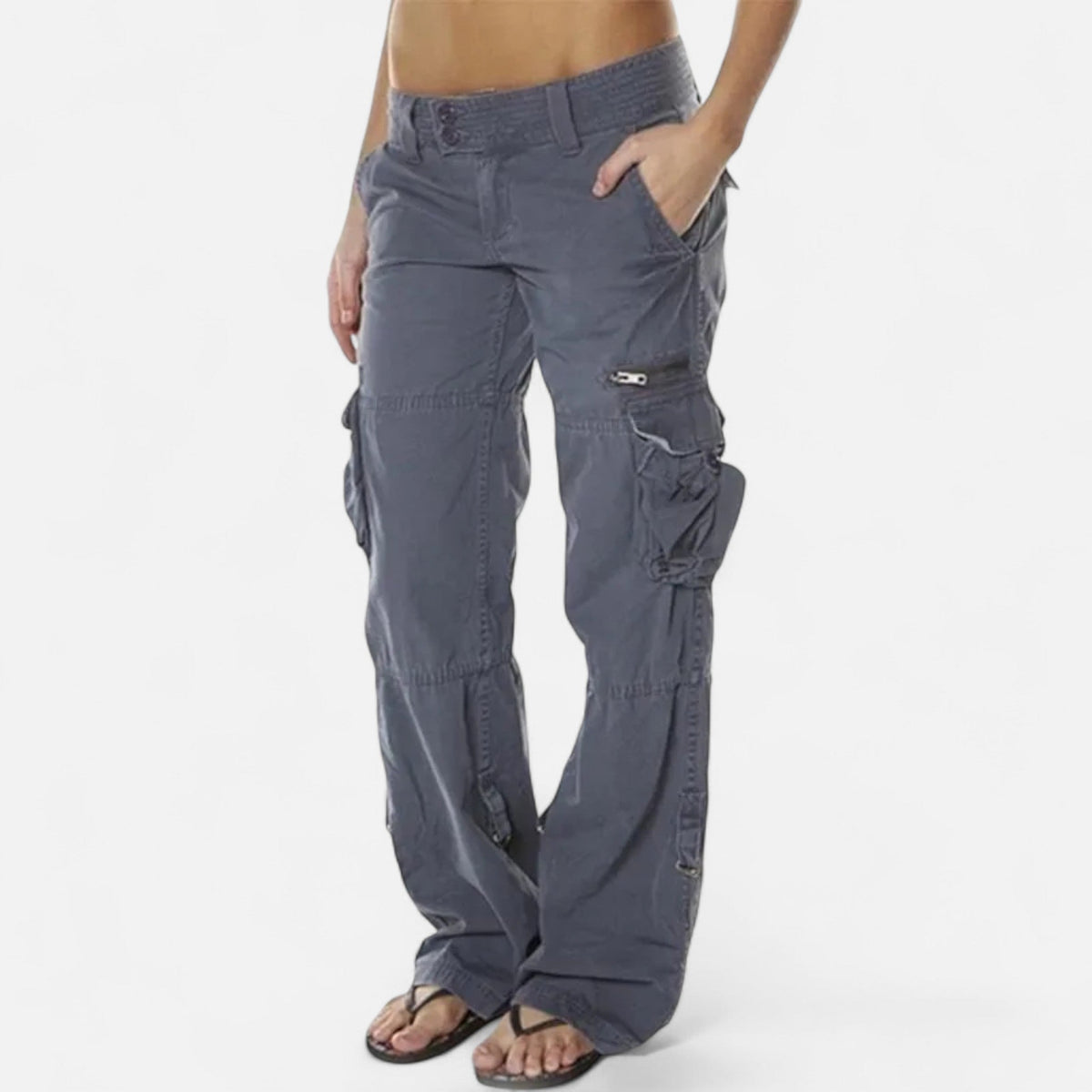 Women's Cargo Pants with Wide Straight Leg Pockets and Cotton Fabric