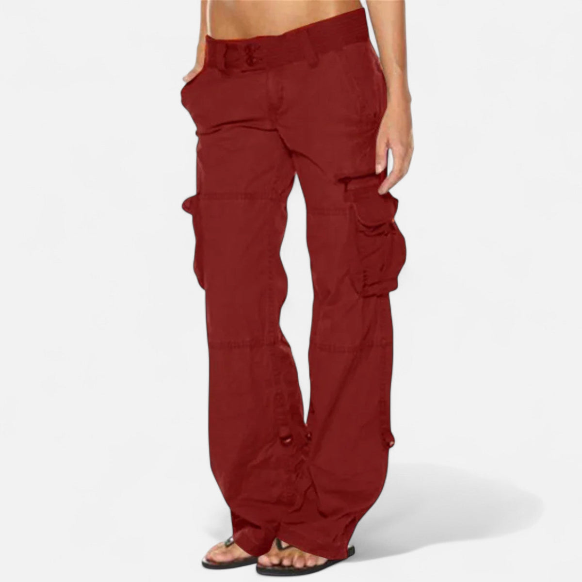 Women's Cargo Pants with Wide Straight Leg Pockets and Cotton Fabric