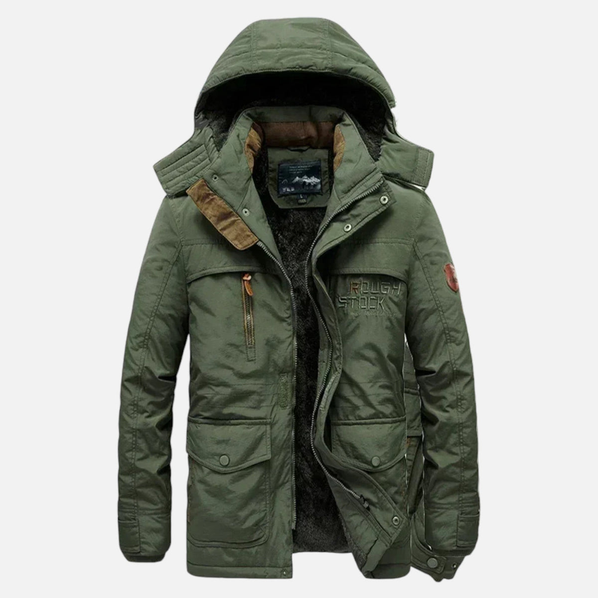 Men's Long Parka with Thick Fleece Lining Adjustable Hood and Robust Closure