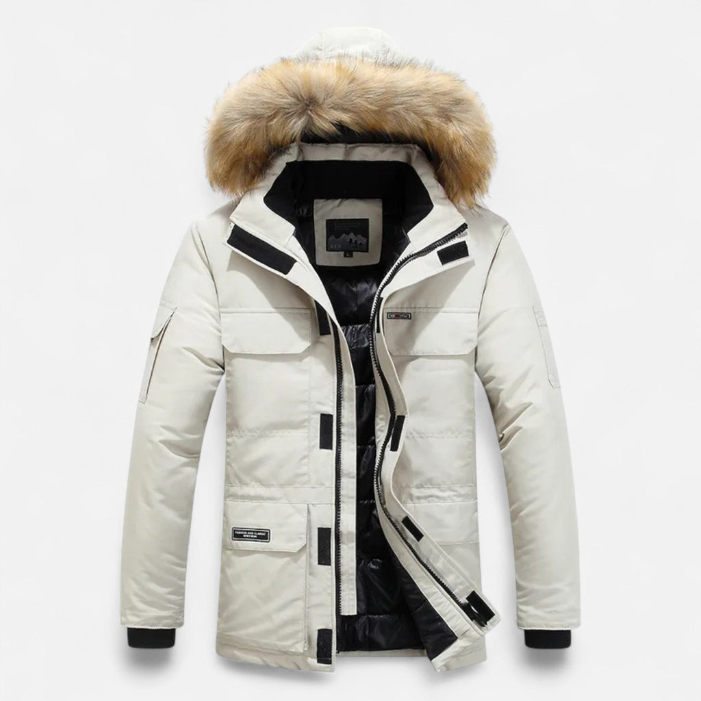 Men's Down Parka with Fleece Lining Adjustable Hood and Windproof Shell