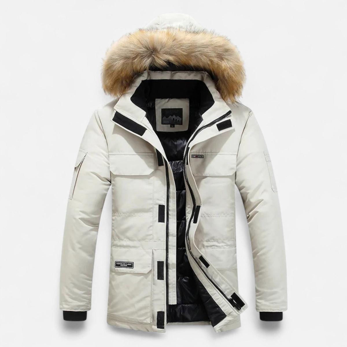 Men's Down Parka with Fleece Lining Adjustable Hood and Windproof Shell