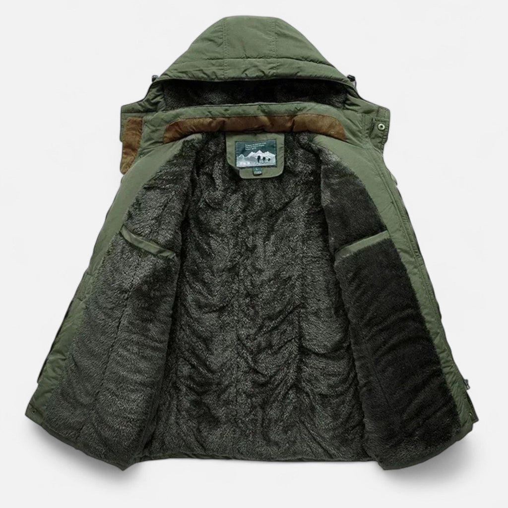 Men's Long Parka with Thick Fleece Lining Adjustable Hood and Robust Closure
