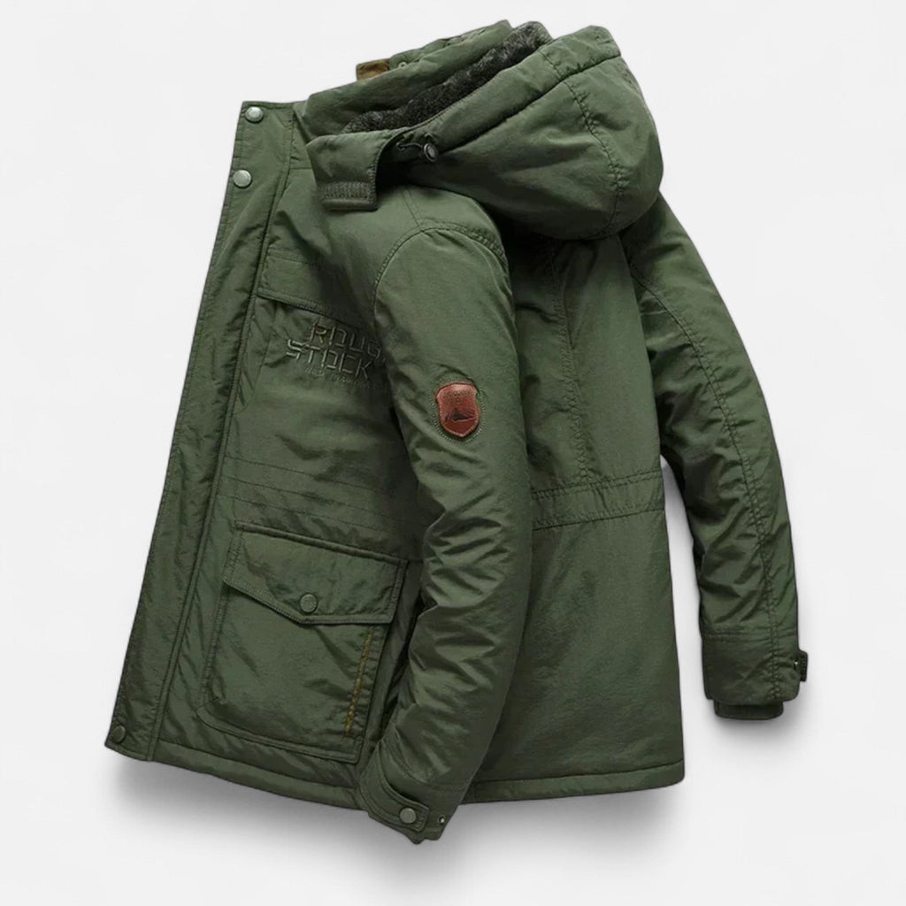 Men's Long Parka with Thick Fleece Lining Adjustable Hood and Robust Closure