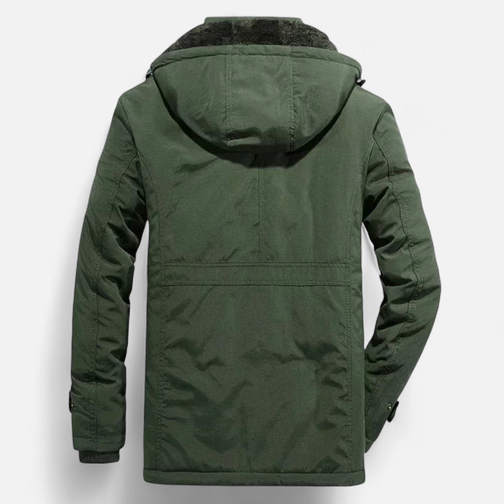 Men's Long Parka with Thick Fleece Lining Adjustable Hood and Robust Closure
