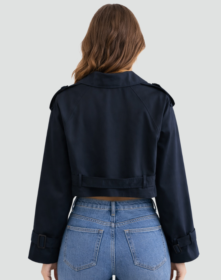 Women's Cropped Cotton Trench Coat with Regular Fit and Flattering Silhouette