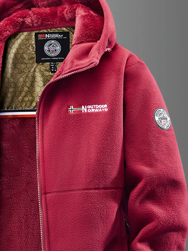 Men's Fleece Lined Jacket with Adjustable Hood and Zippered Pockets