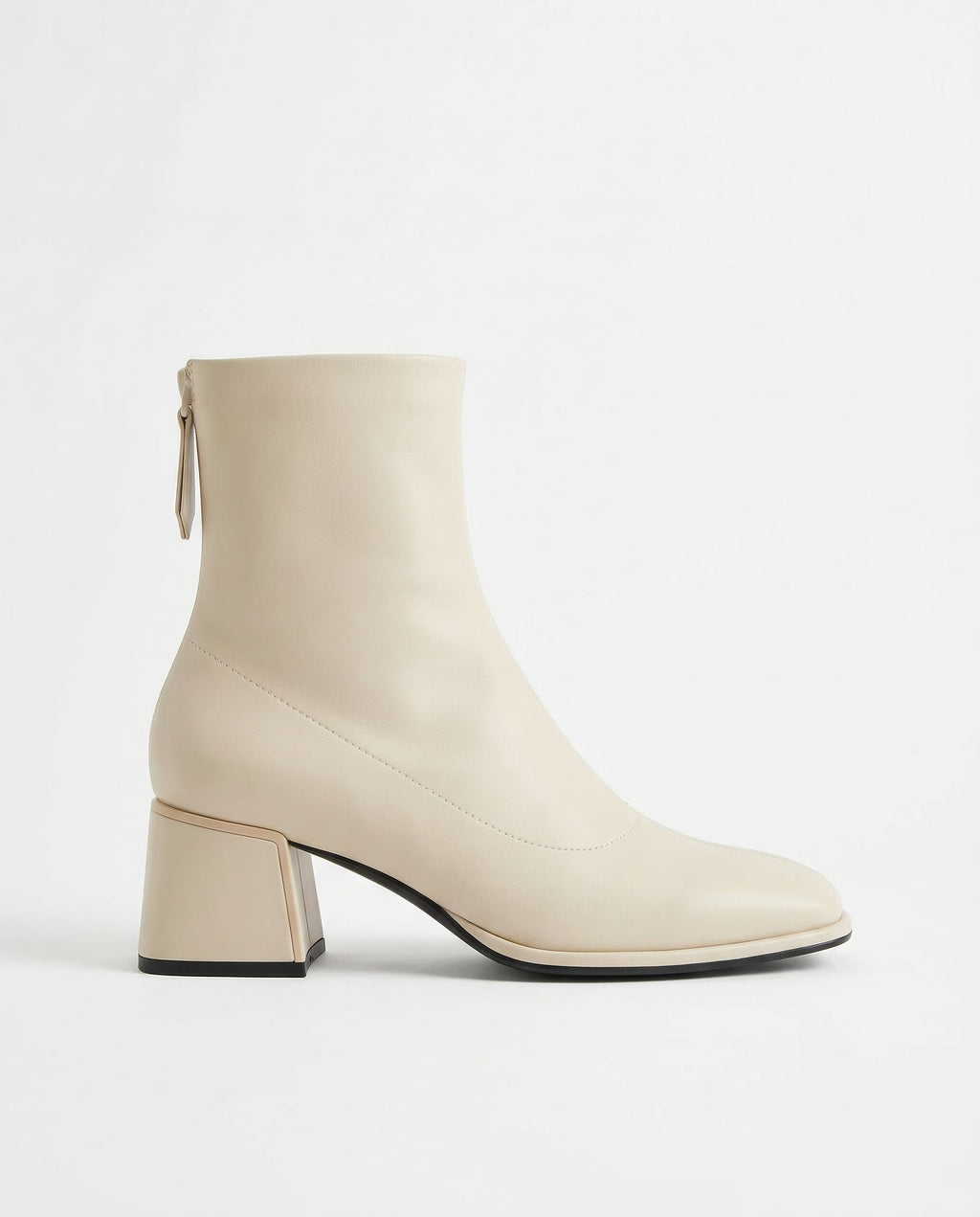 Women's Leather Ankle Boots with Block Heel and Square Toe Design