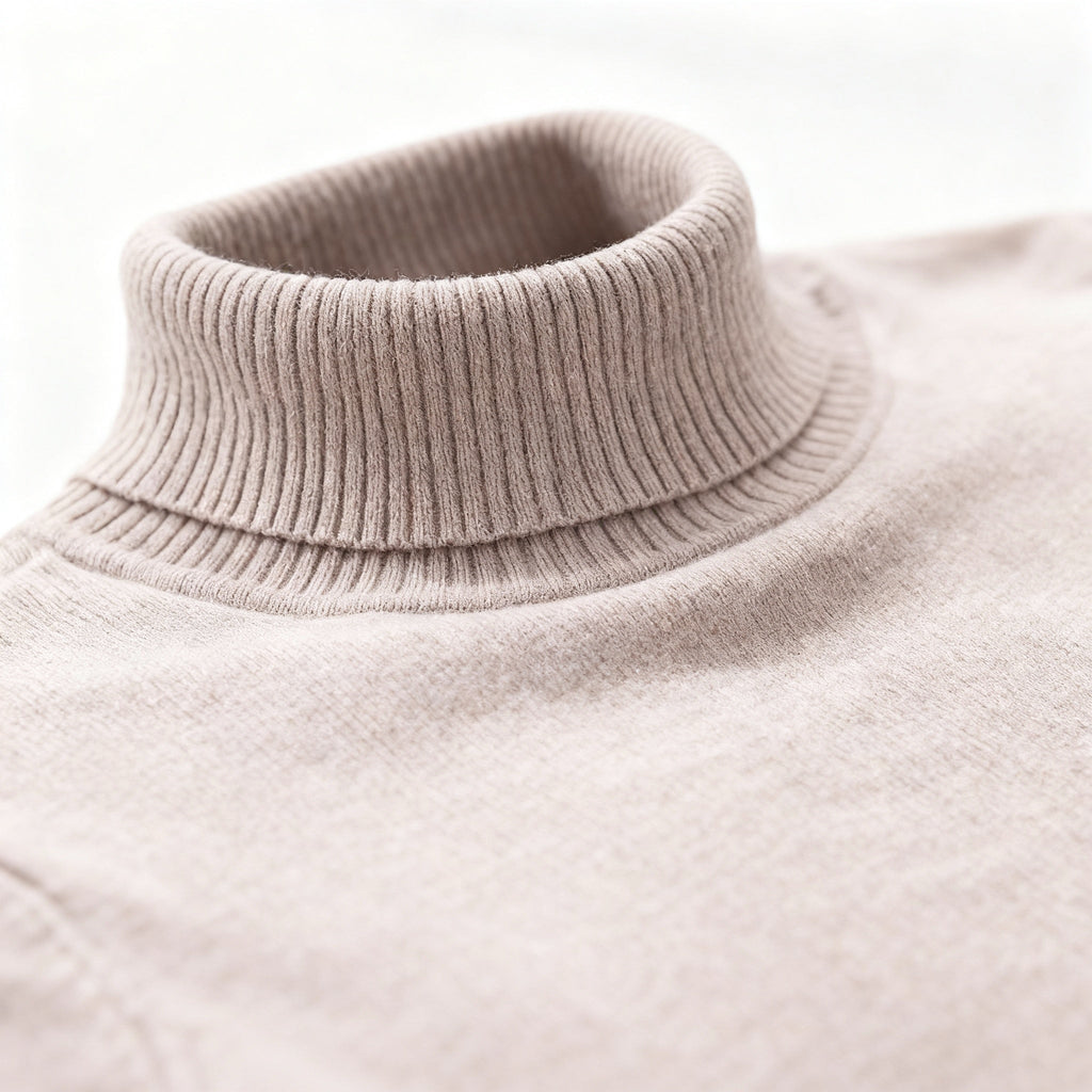 Men's Fine Knit Turtleneck Sweater with Slim Fit High Collar and Long Sleeves