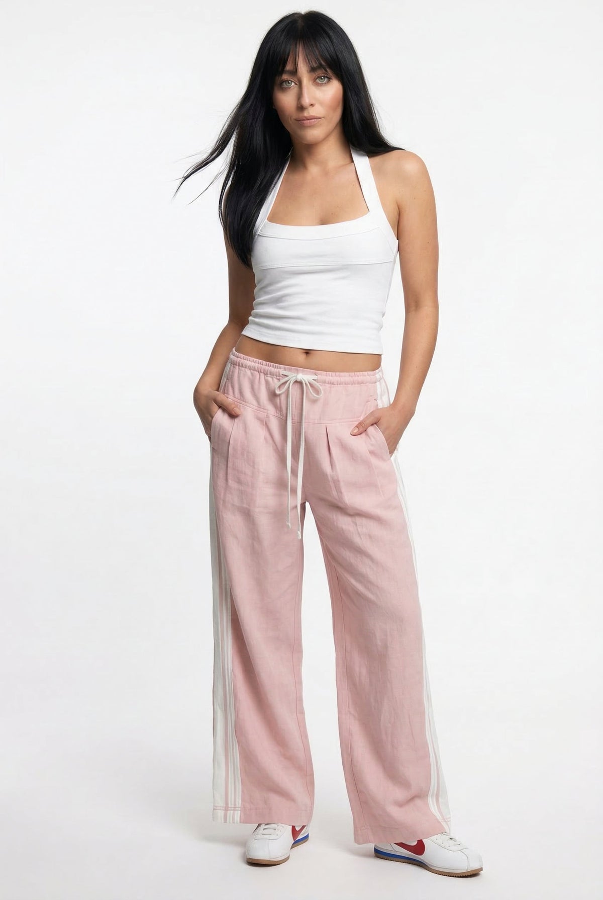 Women's High Waisted Cotton Blend Joggers with Elastic Waistband