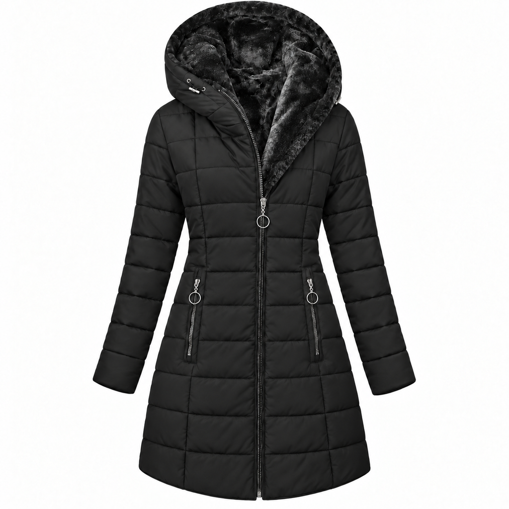 Women's Quilted Down Jacket with Fur Lining and Thick Insulation