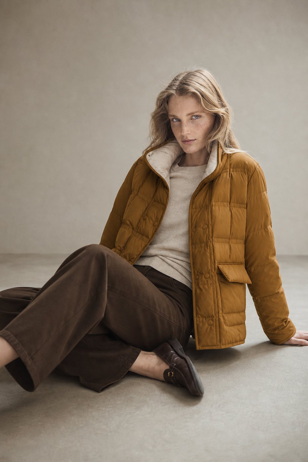 Women's Reversible Duck Down Puffer Jacket with Snap Closure