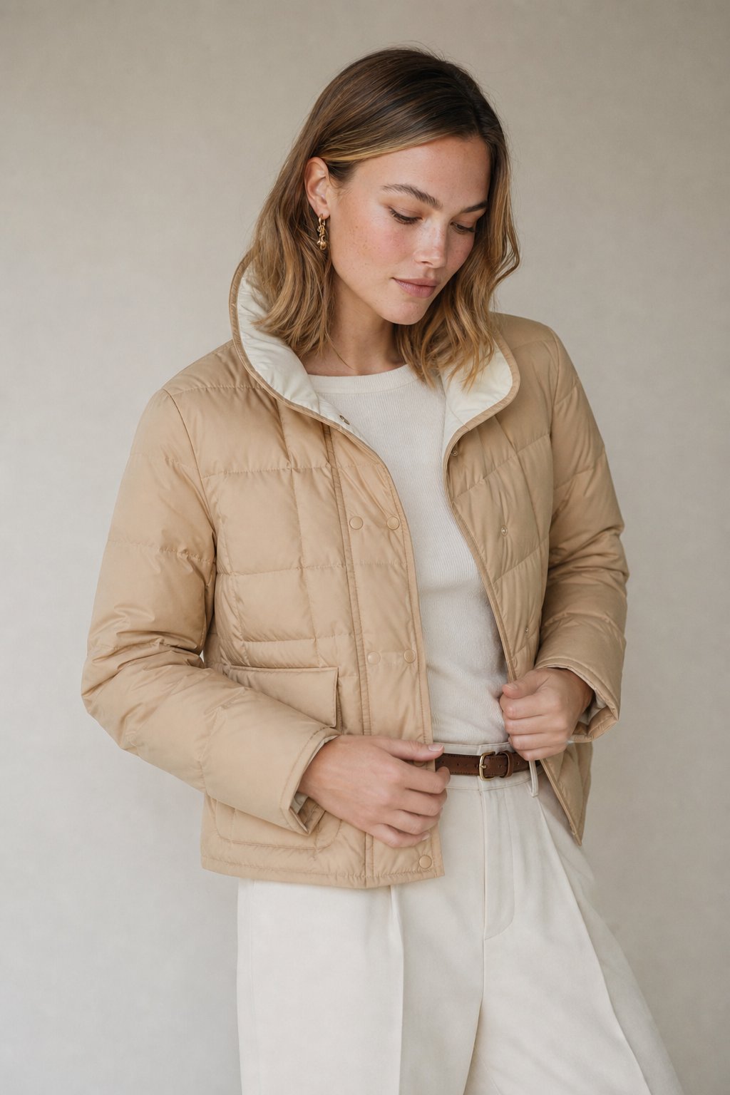Women's Reversible Duck Down Puffer Jacket with Snap Closure