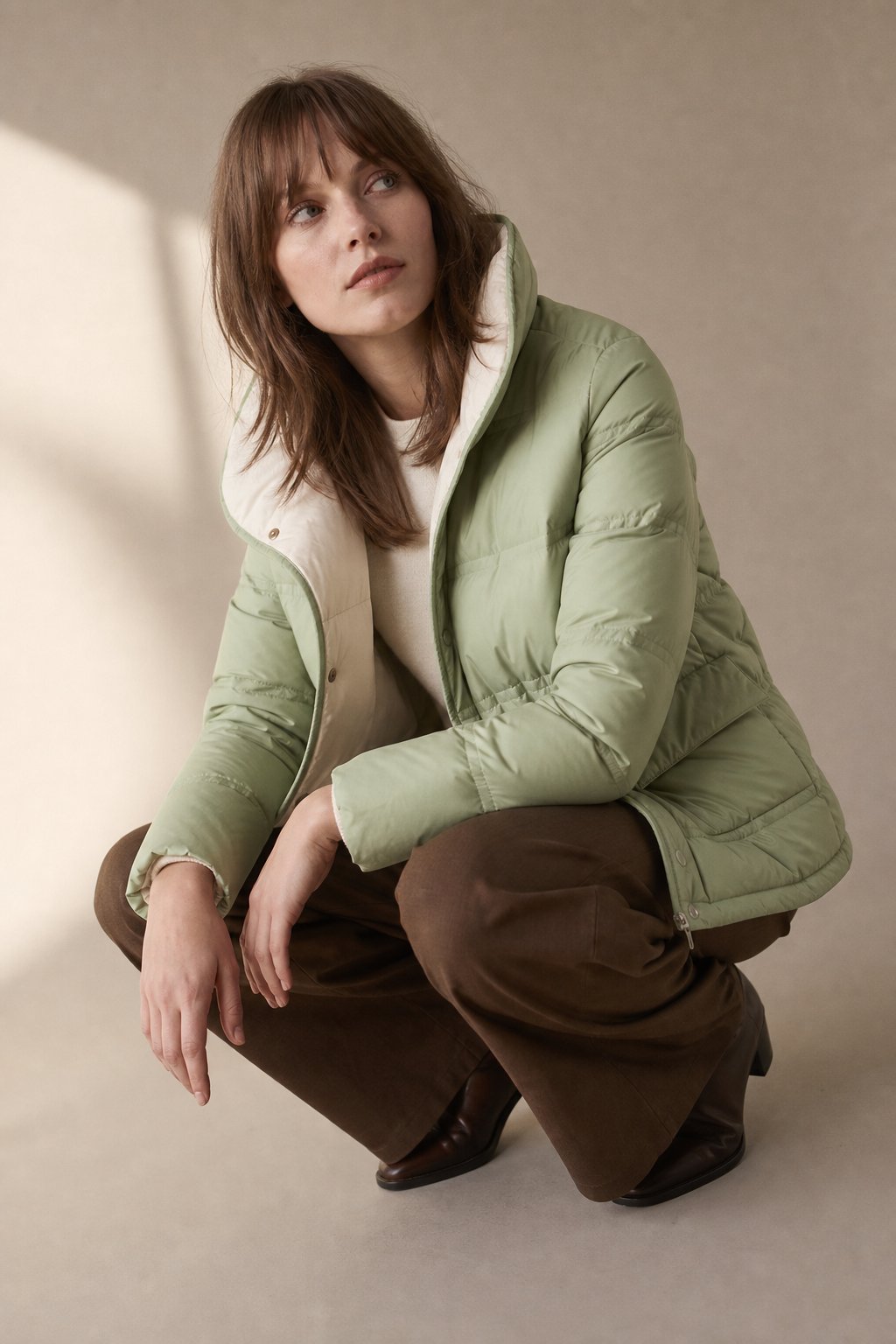 Women's Reversible Duck Down Puffer Jacket with Snap Closure