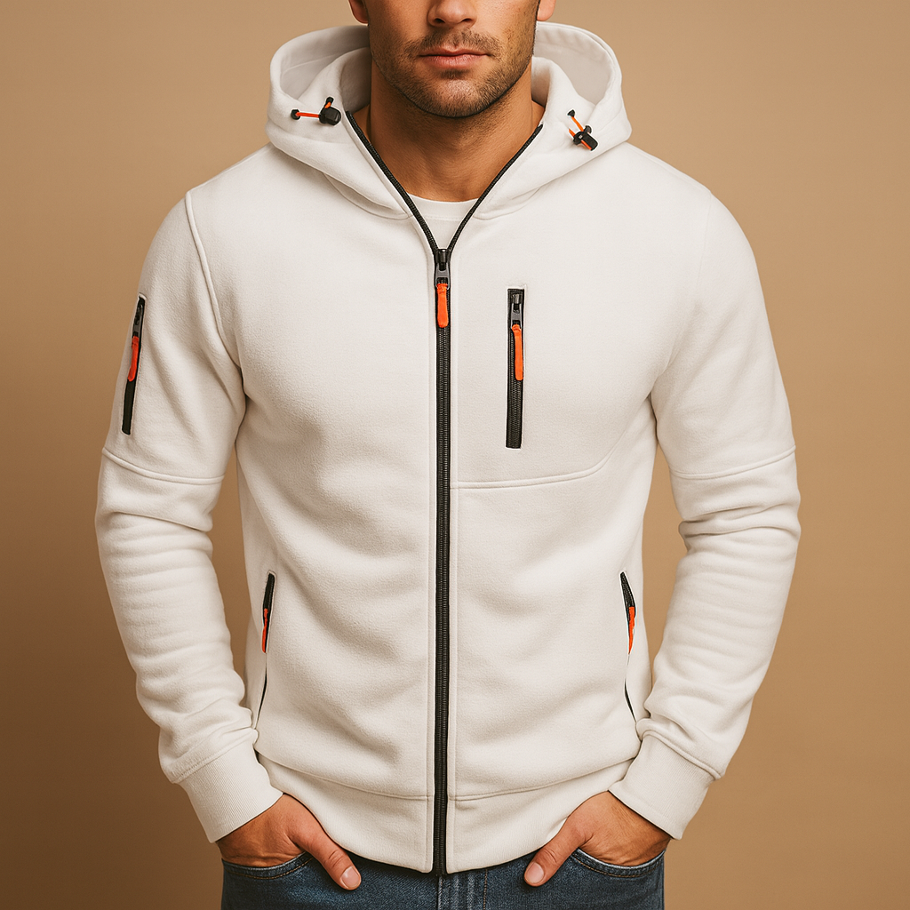 Men's Zip-Up Hoodie with Adjustable Hood Zip Pockets and Comfortable Fit