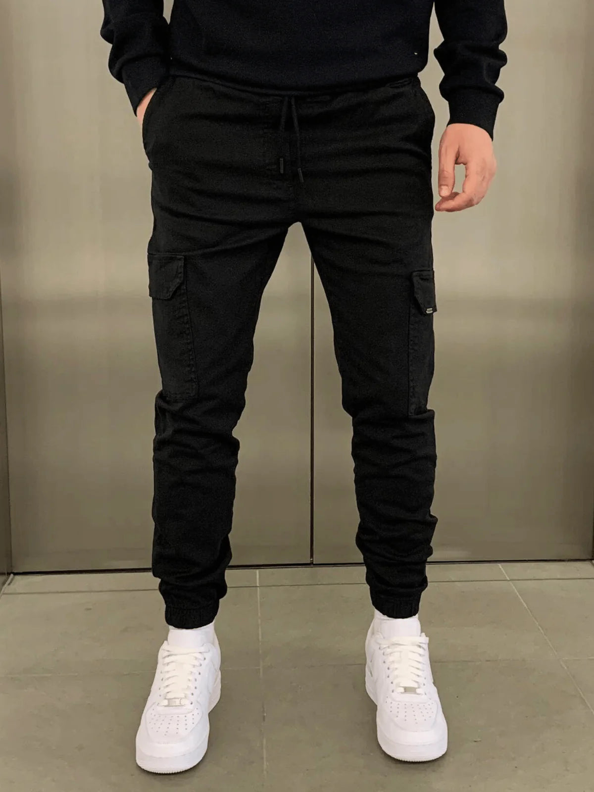 Men's Slim Fit Cargo Joggers with Elastic Waistband and Cuffed Ankles