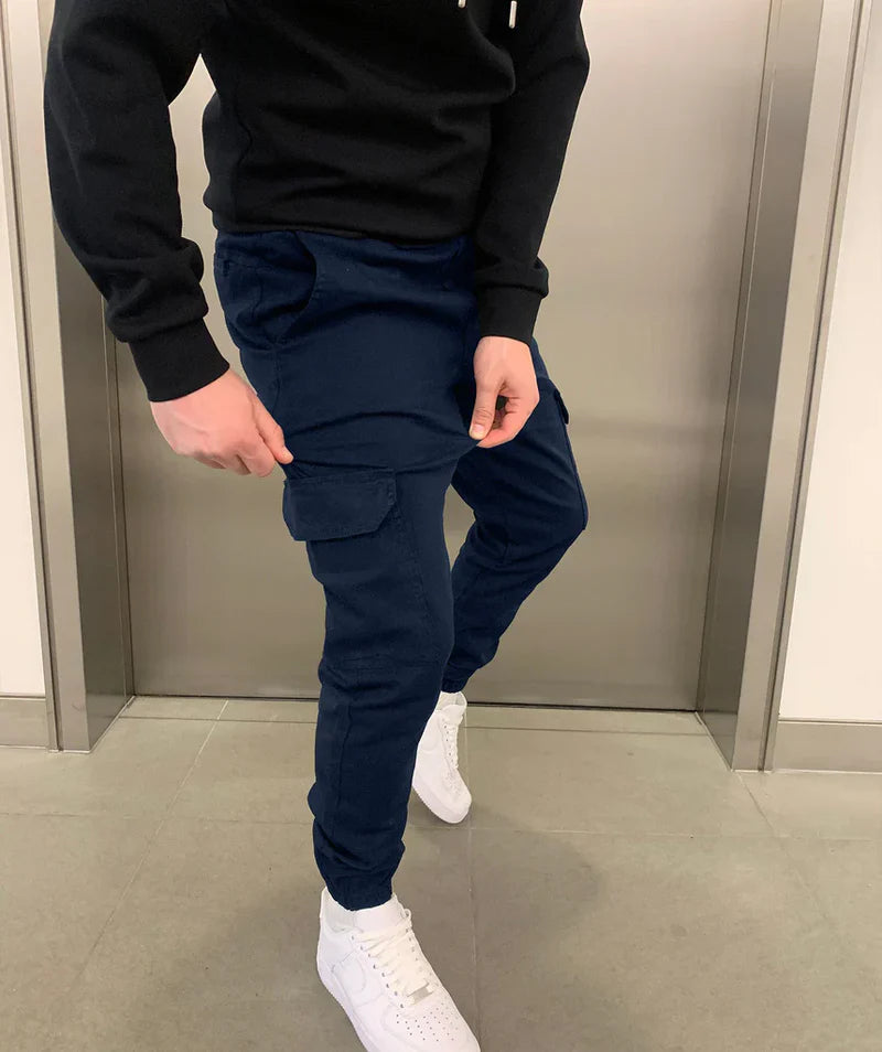 Men's Slim Fit Cargo Joggers with Elastic Waistband and Cuffed Ankles