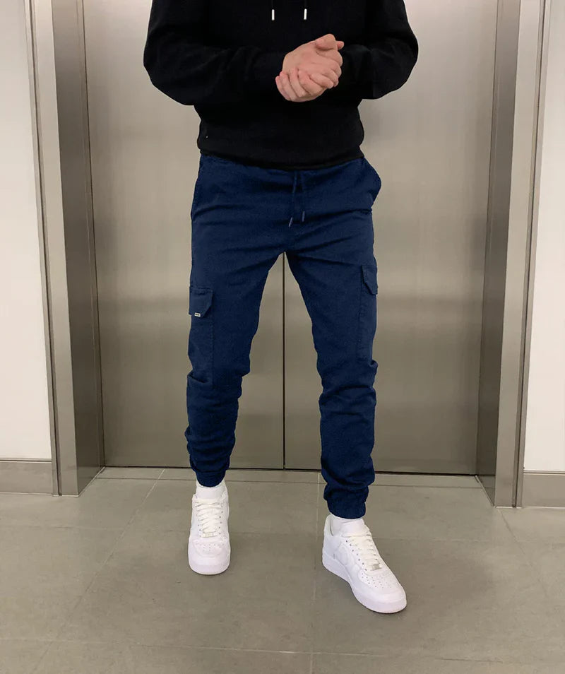 Men's Slim Fit Cargo Joggers with Elastic Waistband and Cuffed Ankles