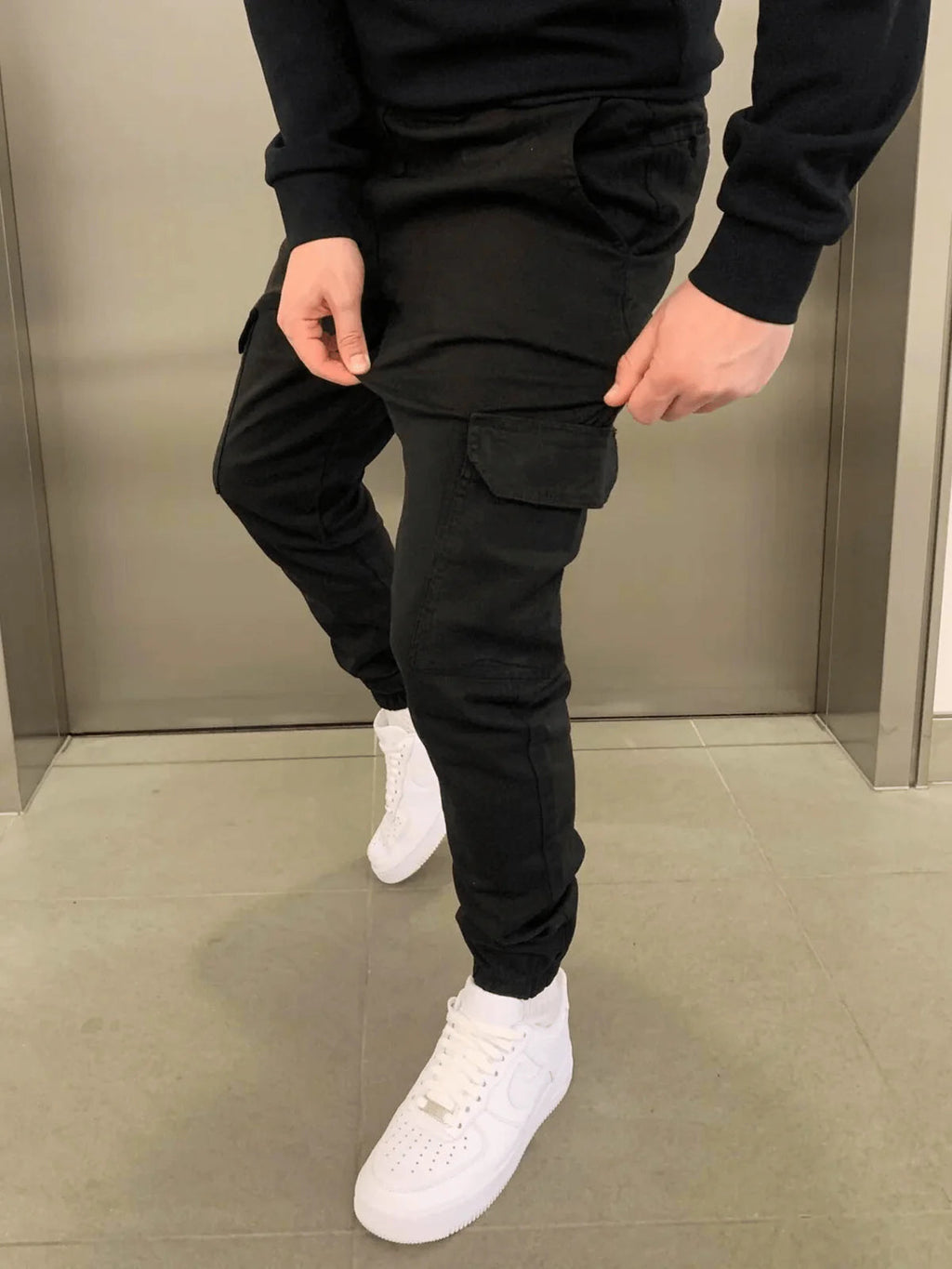 Men's Slim Fit Cargo Joggers with Elastic Waistband and Cuffed Ankles