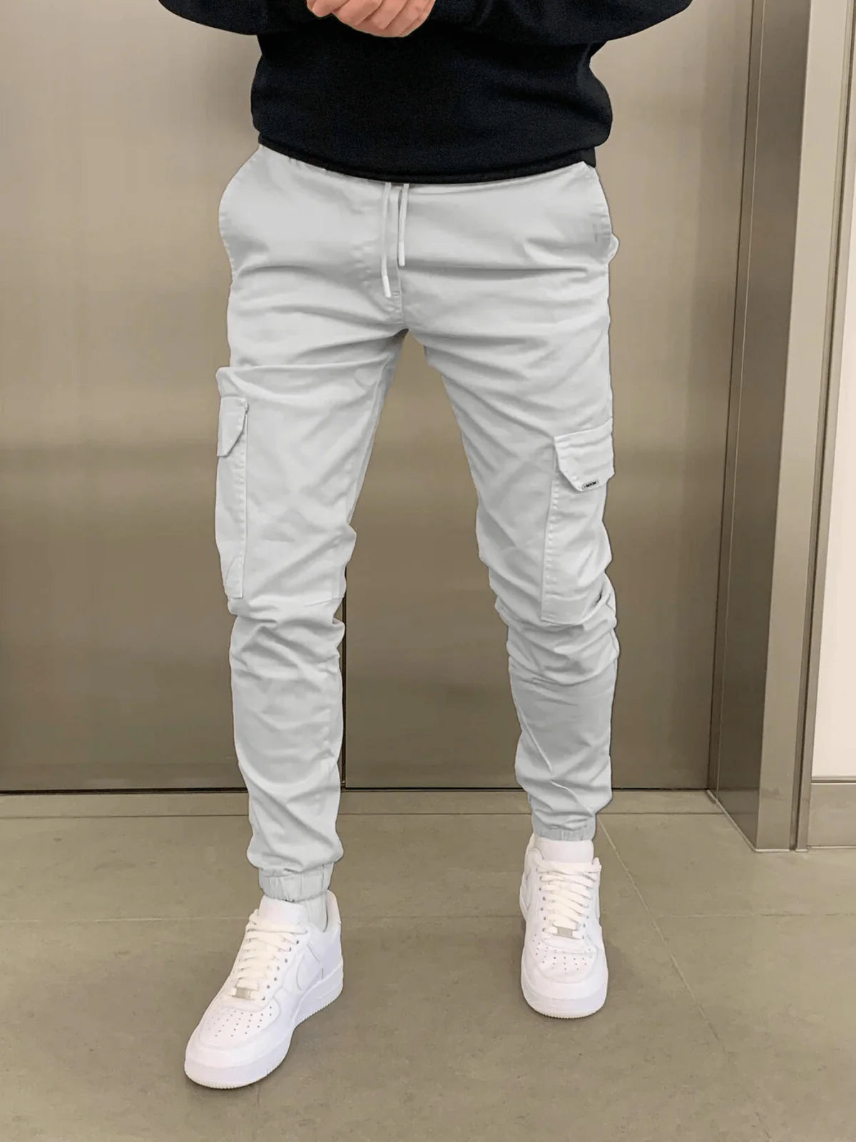 Cargo-joggingbukser til mænd i slim fit med elastisk linning og elastiske ankler
