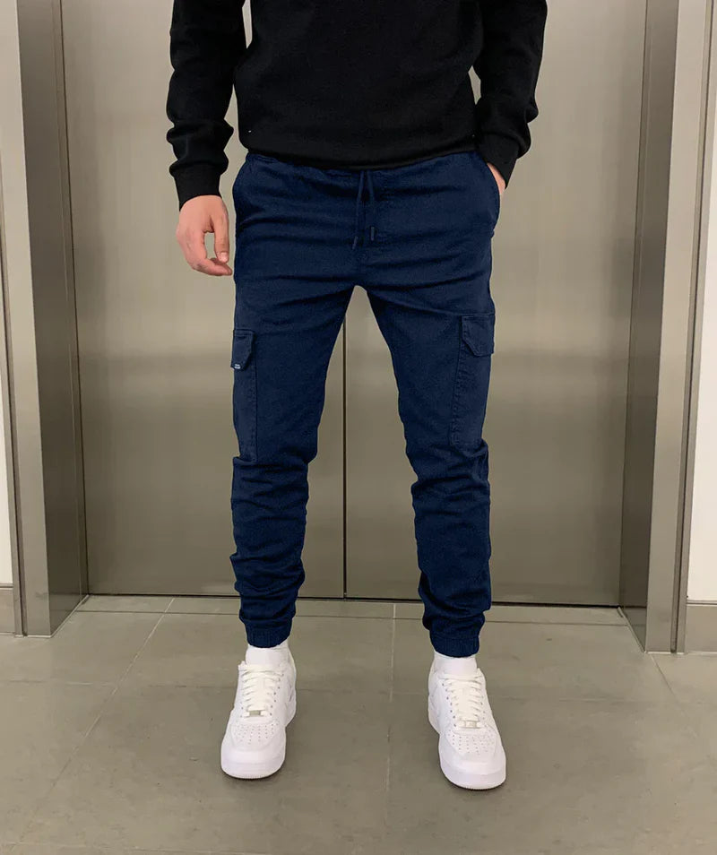 Cargo-joggingbukser til mænd i slim fit med elastisk linning og elastiske ankler
