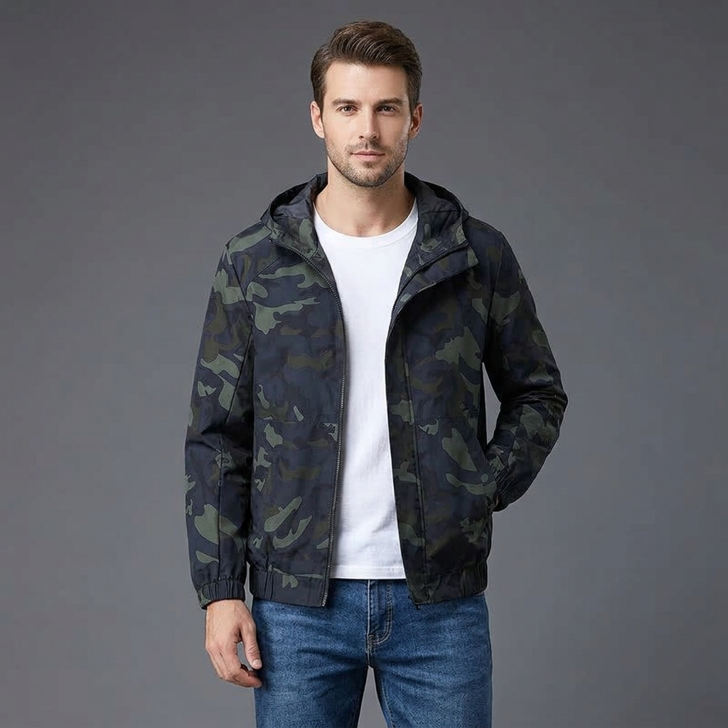 Men's Water Resistant Jacket with Hood Full Zip and Soft Warm Interior