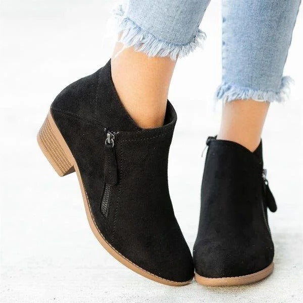 Women's Suede Ankle Boots with Side Zipper and Arch Support Insole