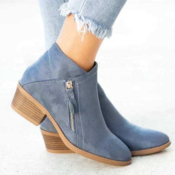 Women's Suede Ankle Boots with Side Zipper and Arch Support Insole