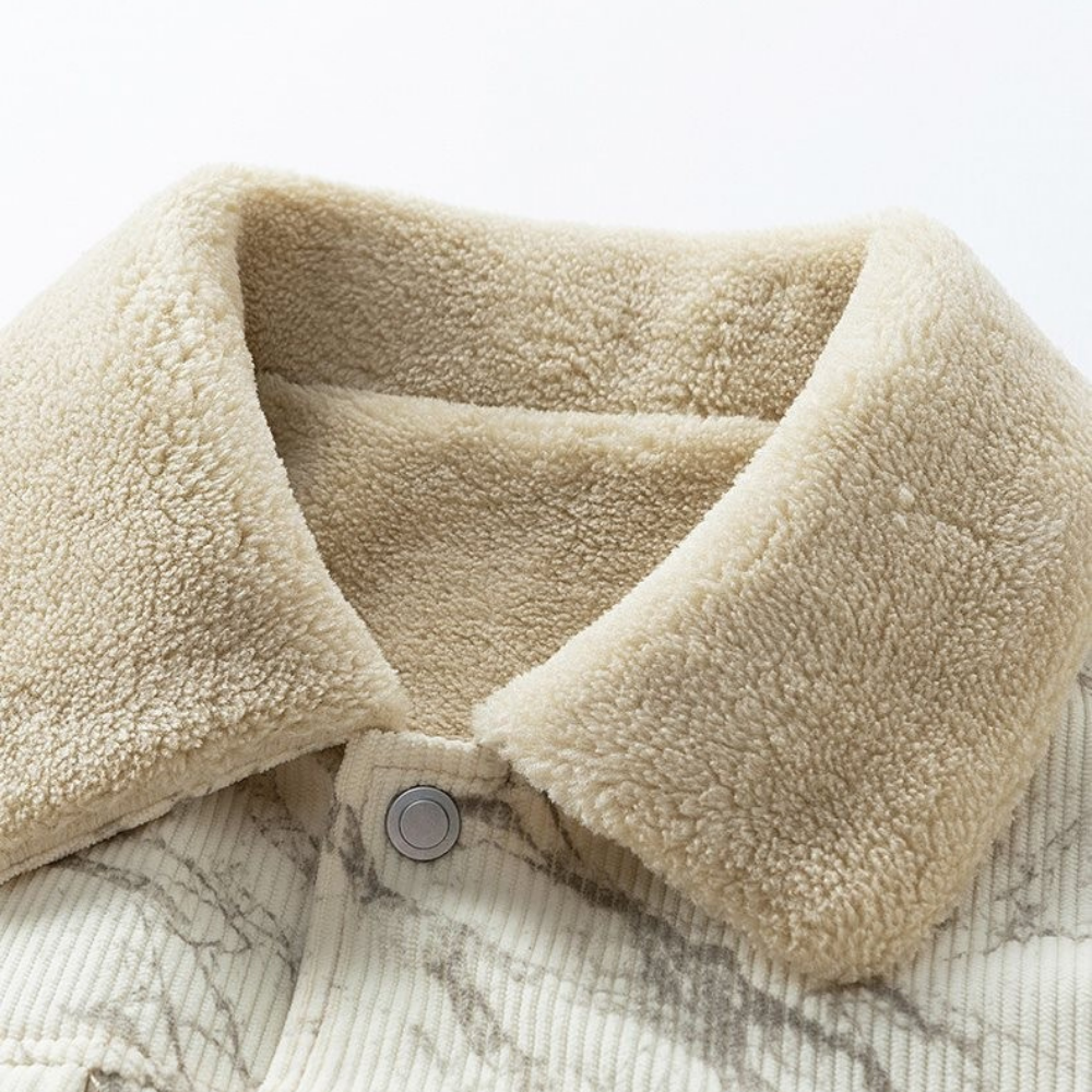 Men's Corduroy Jacket with Fleece Lining Turn Down Collar and Button Front