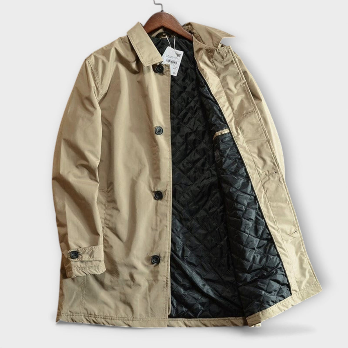 Men's Weather Resistant Coat with Quilted Lining Fitted Cut and Pockets