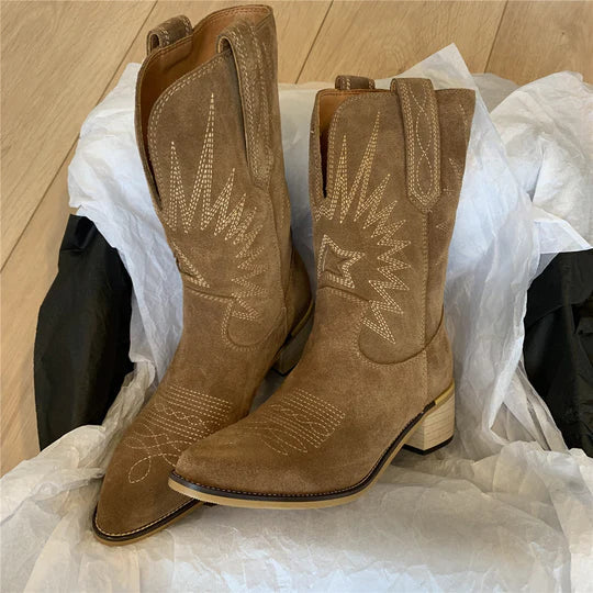 Women's Western Boots with Cushioned Footbed and Side Zipper Closure