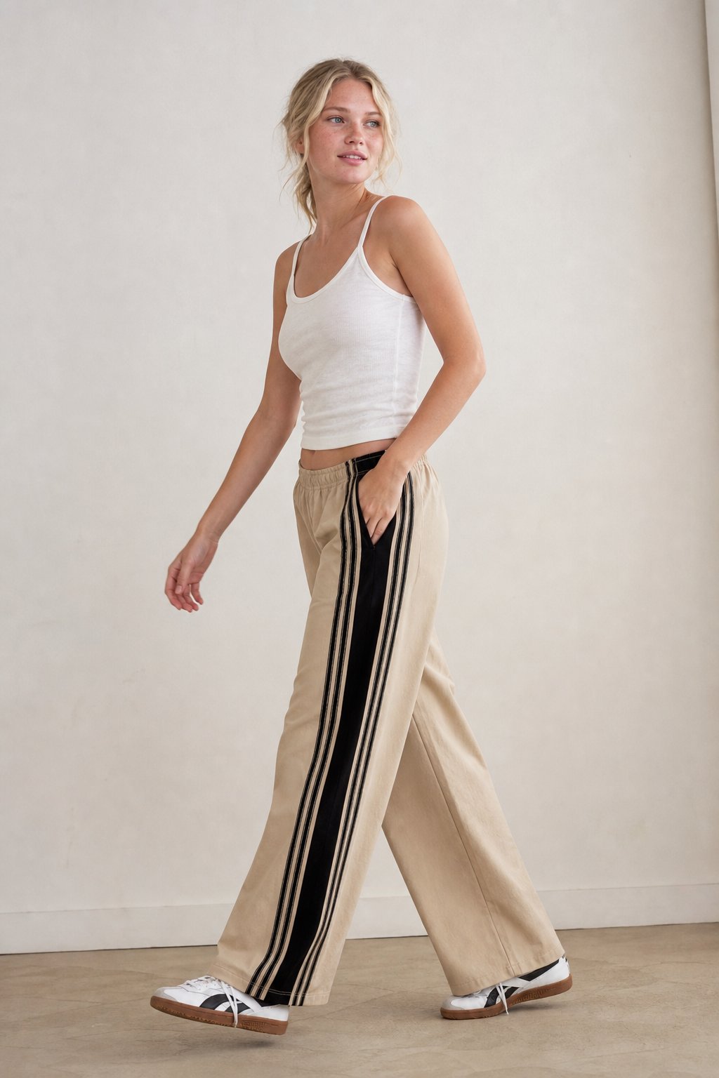 Women's High Waisted Cotton Blend Joggers with Elastic Waistband