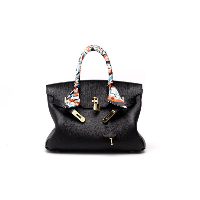 Women's Leather Handbag with Multiple Pockets and Twist Lock Closure