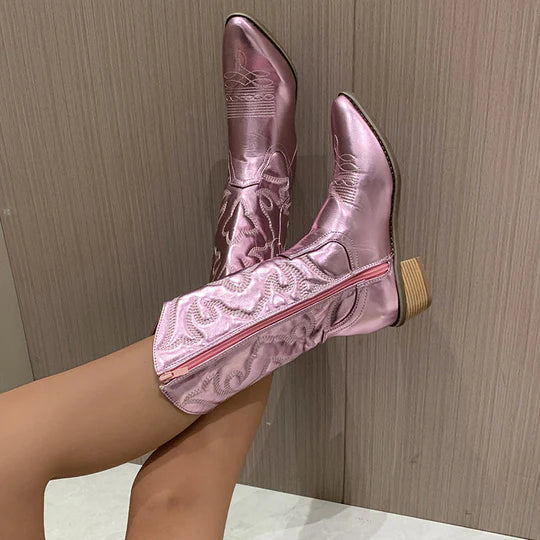 Women's Western Boots with Cushioned Footbed and Side Zipper Closure