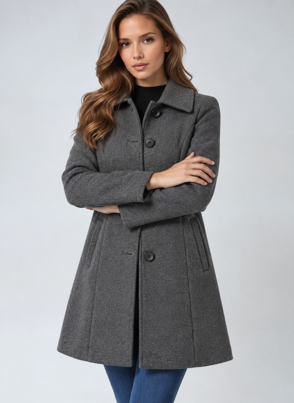 Women's Trench Coat with Single Button Closure and Structured Collar