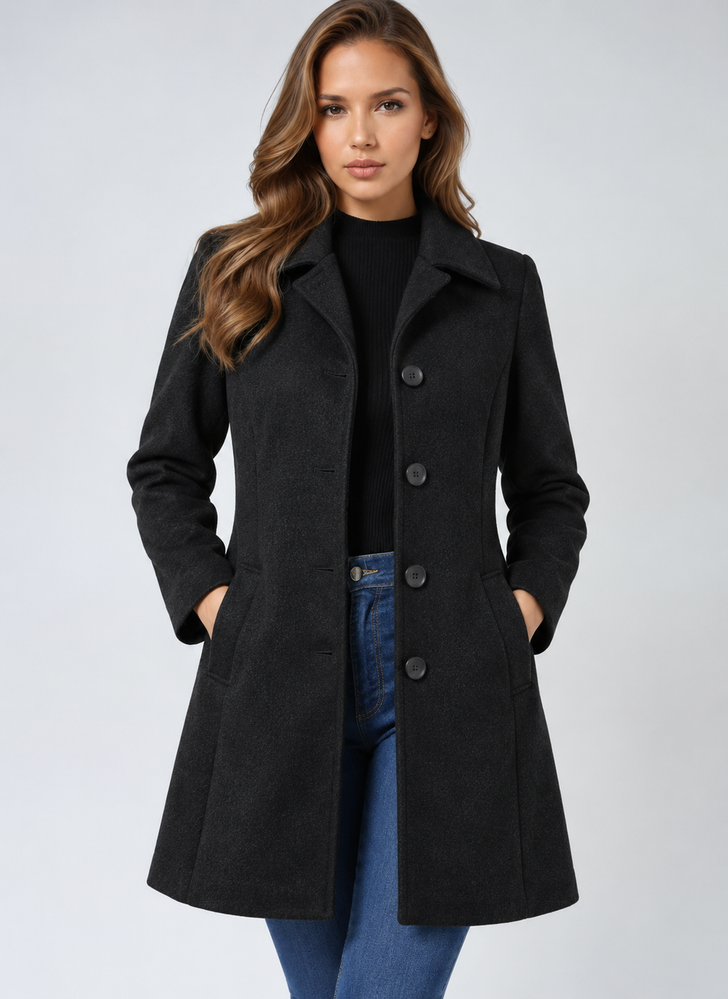 Women's Trench Coat with Single Button Closure and Structured Collar