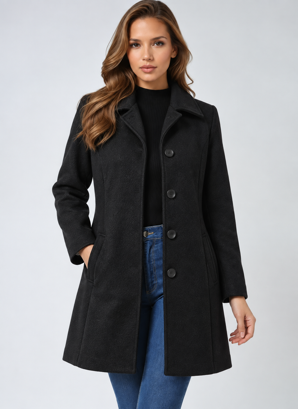 Women's Trench Coat with Single Button Closure and Structured Collar