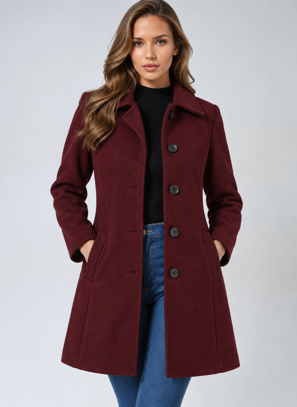 Women's Trench Coat with Single Button Closure and Structured Collar
