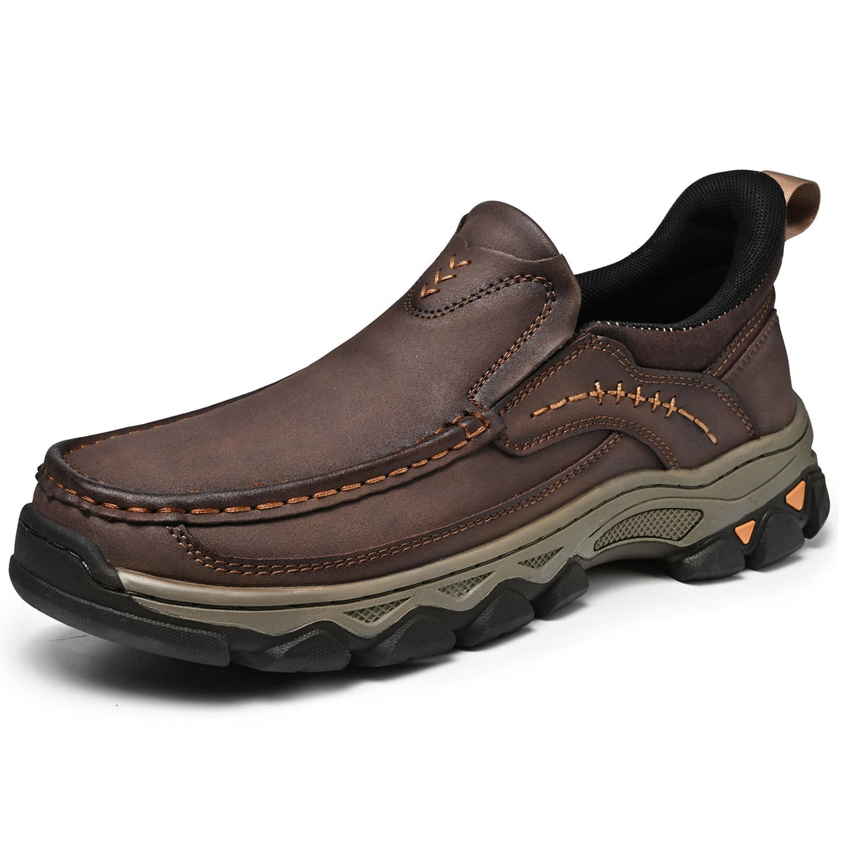 Men's Leather Slip On Walking Shoes with Cushioned Ergonomic Support