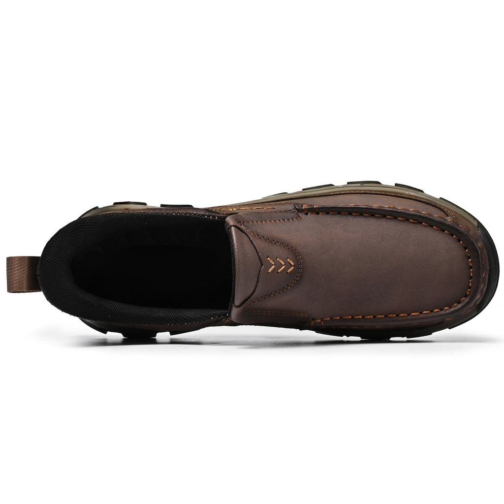 Men's Leather Slip On Walking Shoes with Cushioned Ergonomic Support