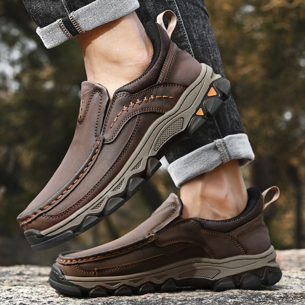 Men's Leather Slip On Walking Shoes with Cushioned Ergonomic Support