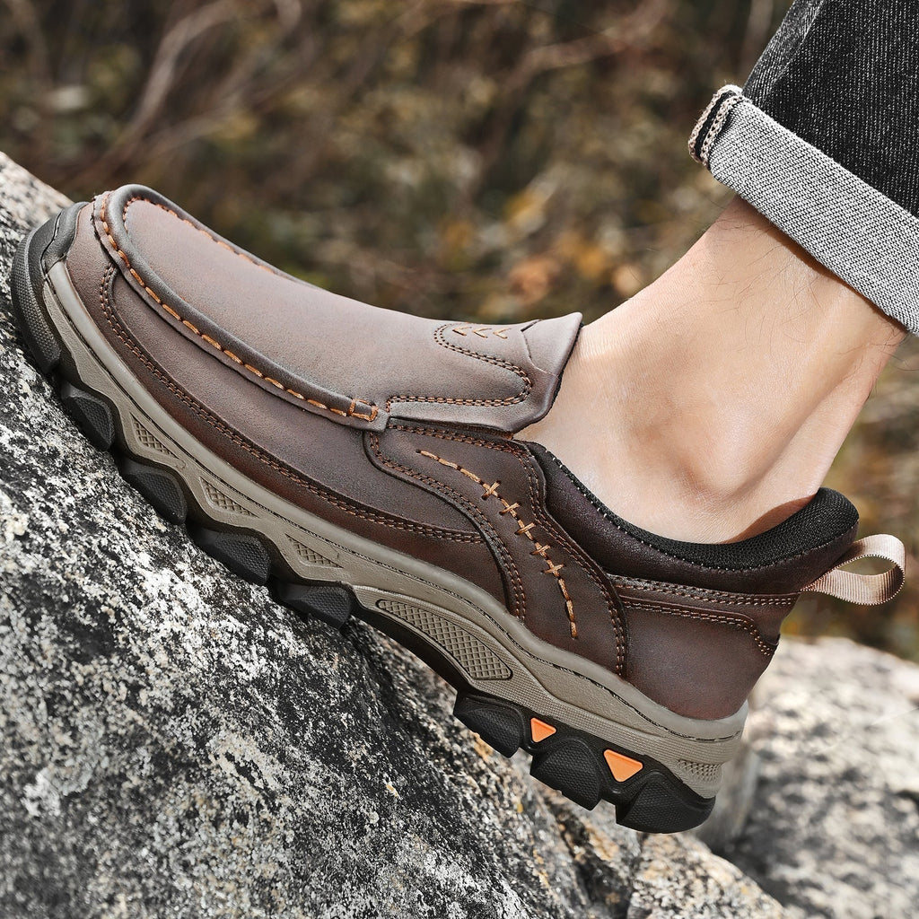 Men's Leather Slip On Walking Shoes with Cushioned Ergonomic Support