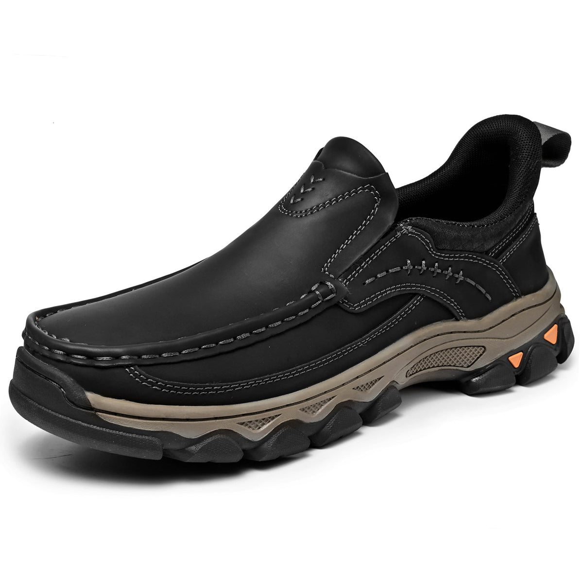 Herresko i læder til gåture med slip-on-design og polstret ergonomisk støtte