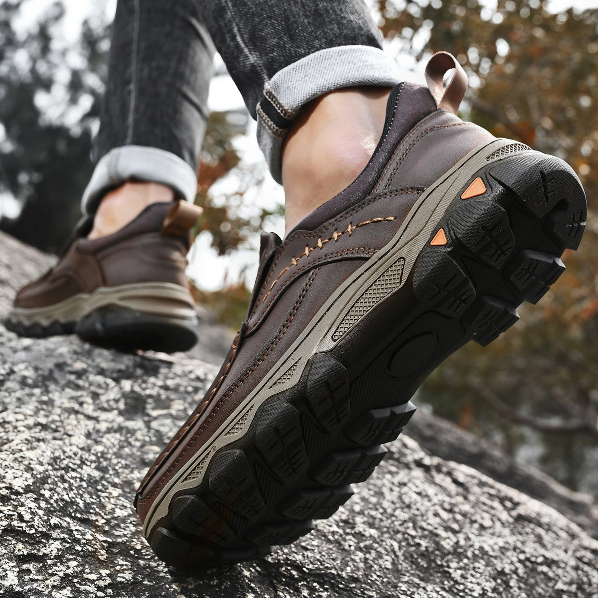 Men's Leather Slip On Walking Shoes with Cushioned Ergonomic Support