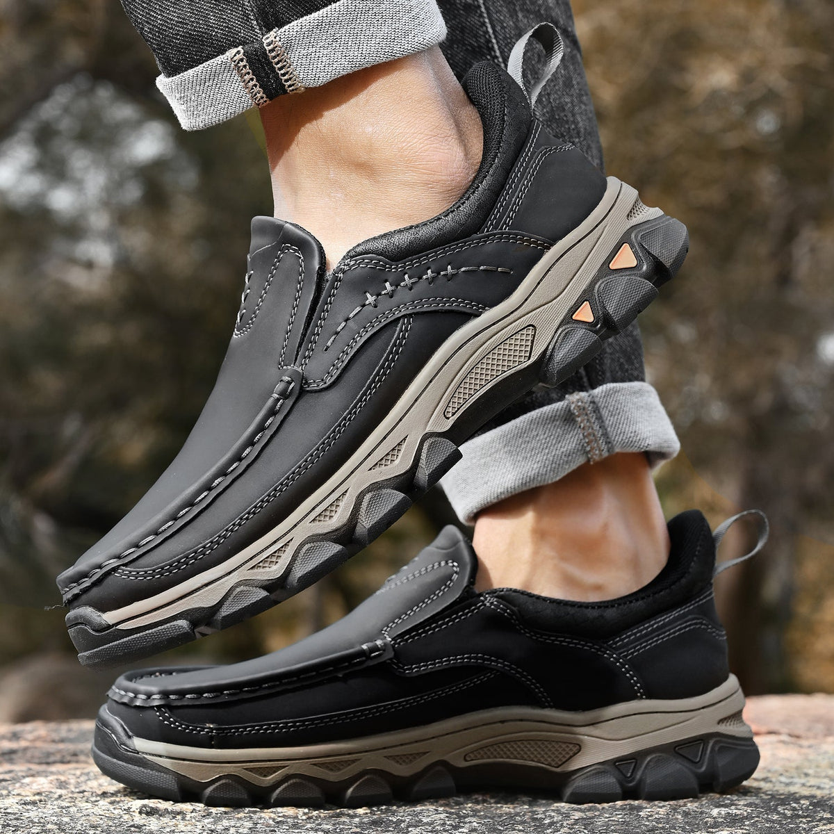 Men's Leather Slip On Walking Shoes with Cushioned Ergonomic Support