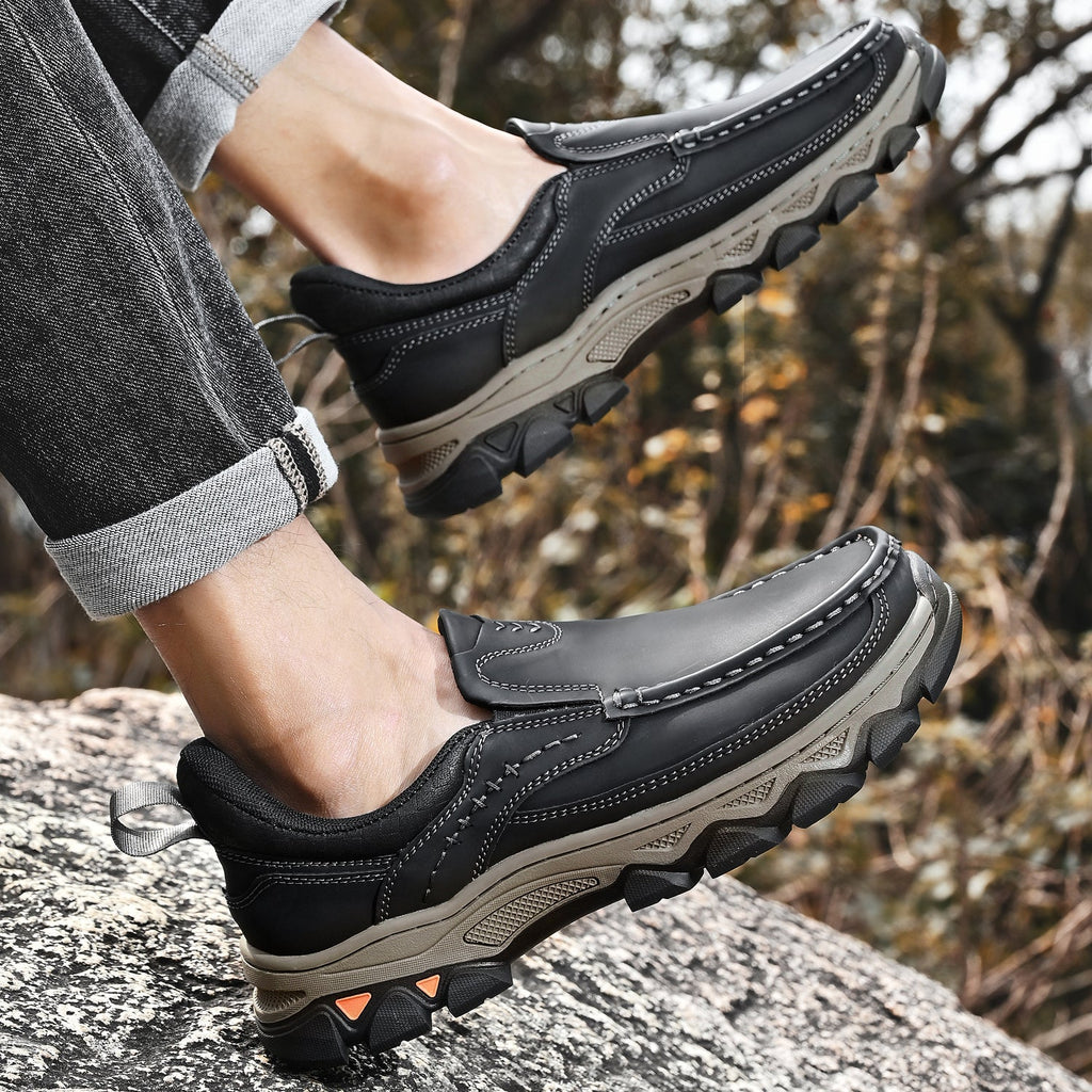 Men's Leather Slip On Walking Shoes with Cushioned Ergonomic Support