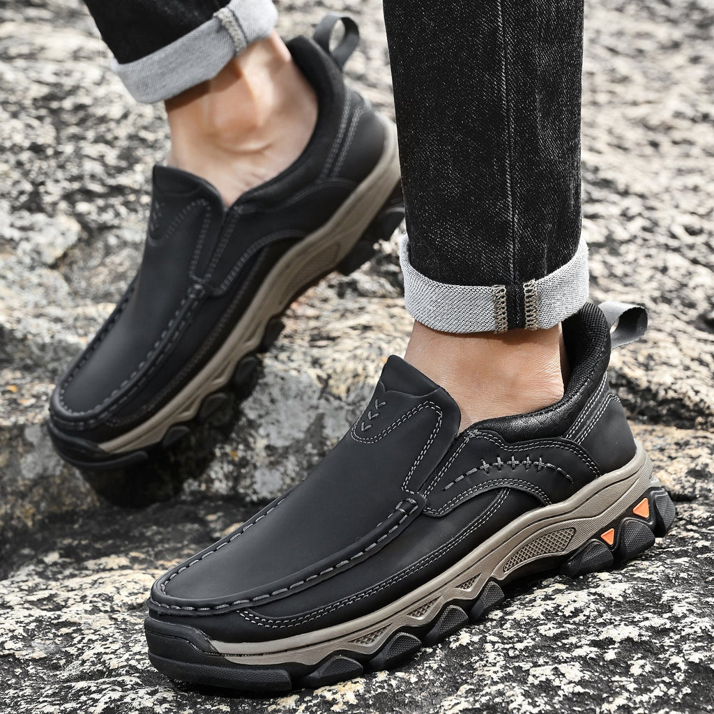 Men's Leather Slip On Walking Shoes with Cushioned Ergonomic Support