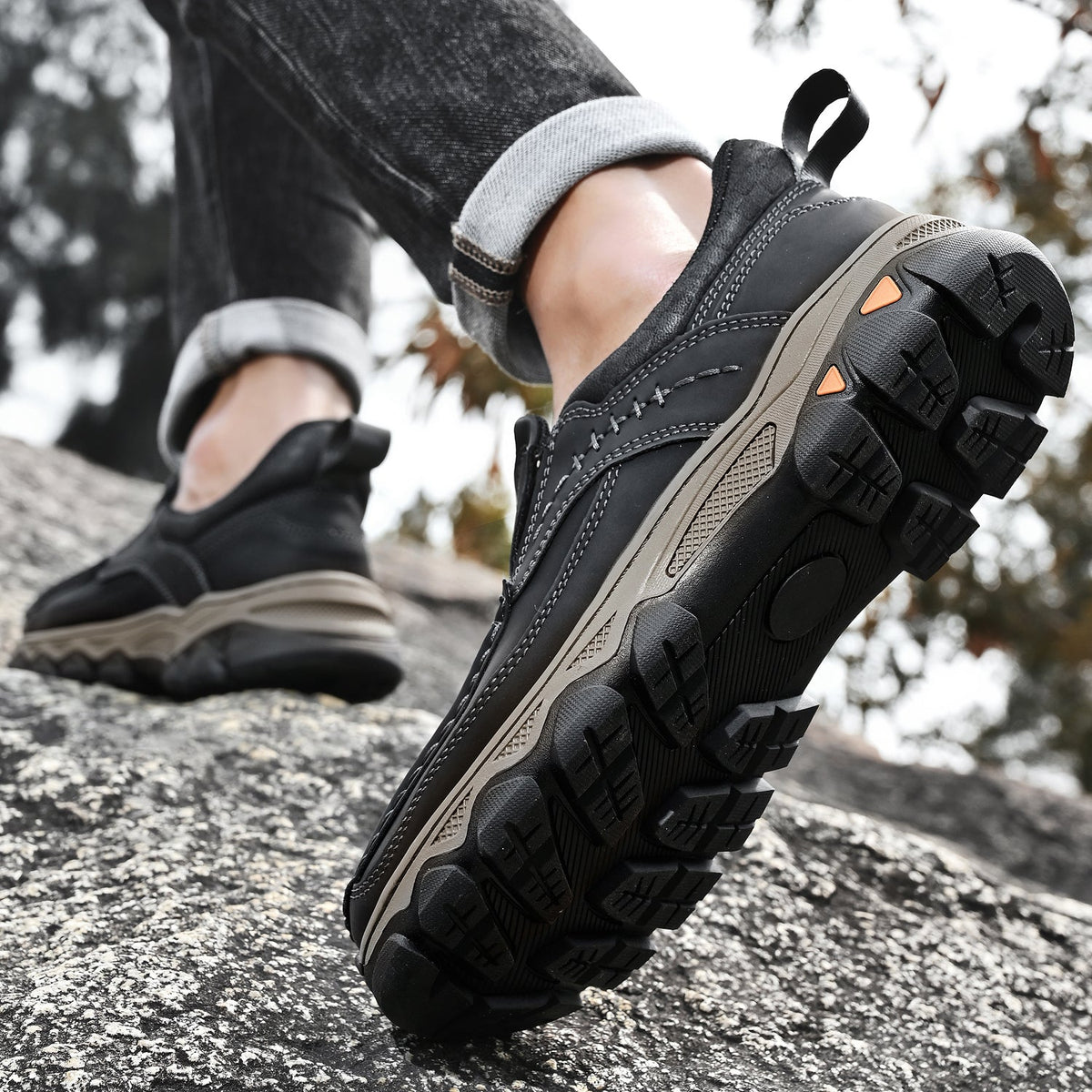 Men's Leather Slip On Walking Shoes with Cushioned Ergonomic Support