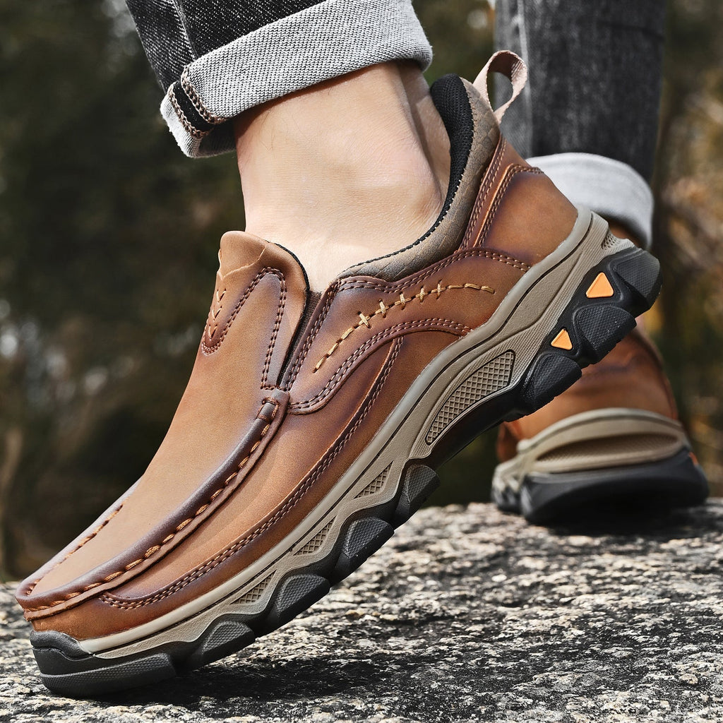 Men's Leather Slip On Walking Shoes with Cushioned Ergonomic Support