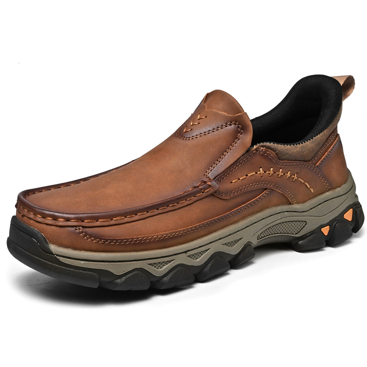 Herresko i læder til gåture med slip-on-design og polstret ergonomisk støtte