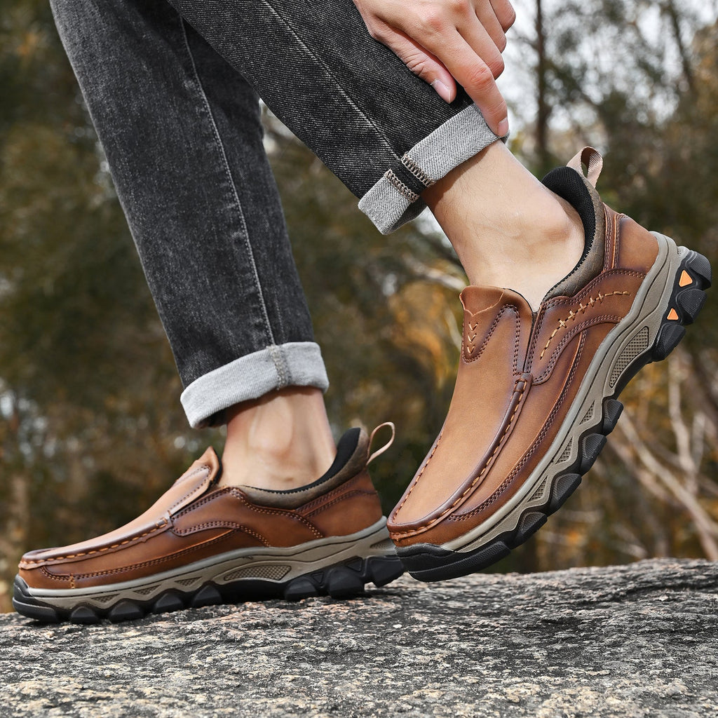 Men's Leather Slip On Walking Shoes with Cushioned Ergonomic Support